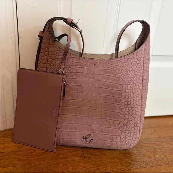 Tory Burch Embossed Thea Genuine Suede Slouchy Shoulder Bag with Pouch. NWT. - Picture 2 of 8
